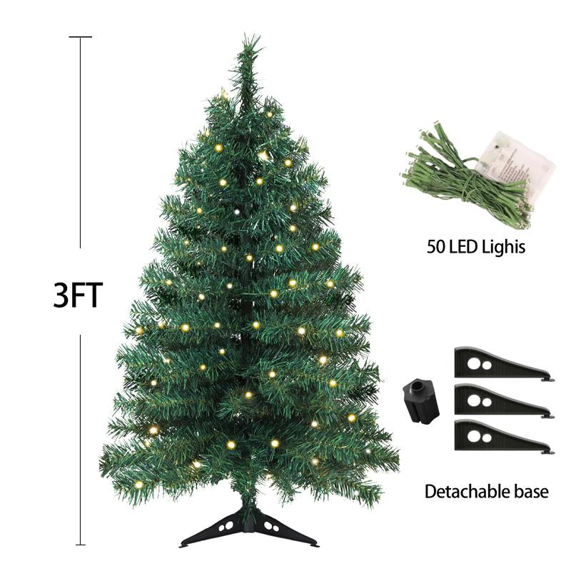 Okicoler 3 Ft Pre-Lit Christmas Tree, Artificial Christmas Trees with Lighting, Xmas Trees with 25 Led Lights, 100 Branch Christmas Decoration for Home, Office, Easy Assembly