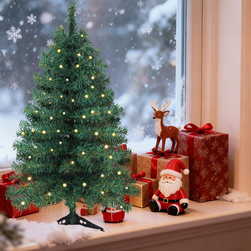 Okicoler 3 Ft Pre-Lit Christmas Tree, Artificial Christmas Trees with Lighting, Xmas Trees with 25 Led Lights, 100 Branch Christmas Decoration for Home, Office, Easy Assembly